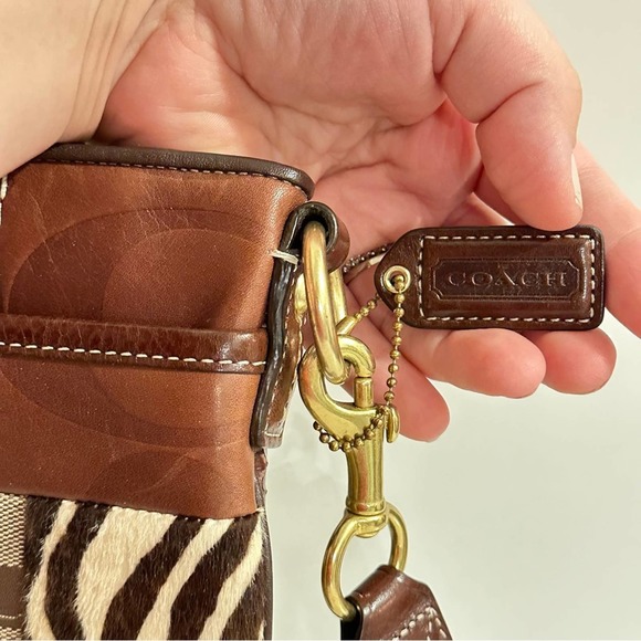 Coach Pink Brown Patchwork Leather Suede Signature Crossbody Purse Shoulder Bag - Picture 6 of 13